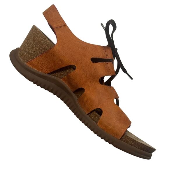 Bionica Orange Tan Leather Cork Wedge Sandals Shoes Sorena BI0013603 Size 9.5 - Picture 2 of 9